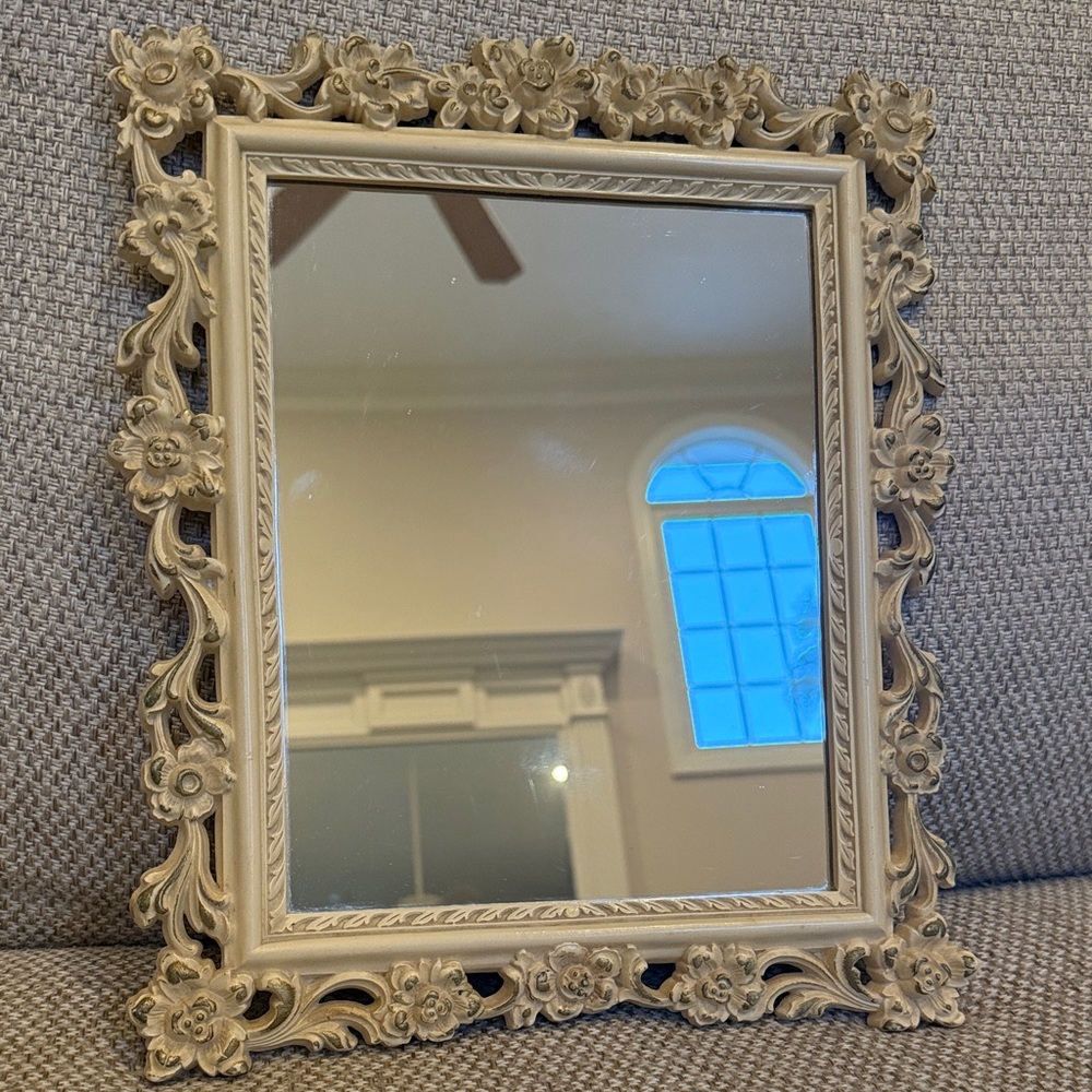 Vintage-Inspired Mirror Floral Wall Mount / Easel Back Table Top 10” x 13”